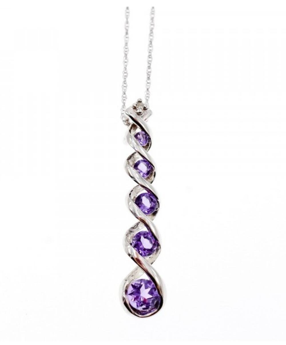 10K White Gold Amethyst & Diamond Chain With Pendant